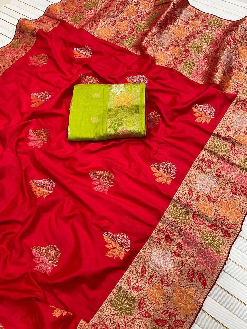 Red Color Meenakari Zari Weaving Dola SIlk Blnd Saree