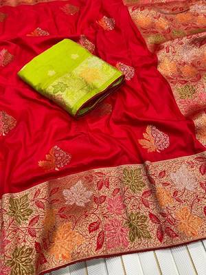 Red Color Meenakari Zari Weaving Dola SIlk Blnd Saree 2