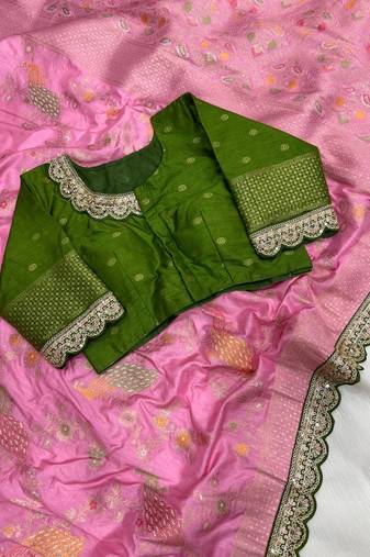 Pink Color Wedding Special Dola SIlk Blnd Zari Weaving Saree