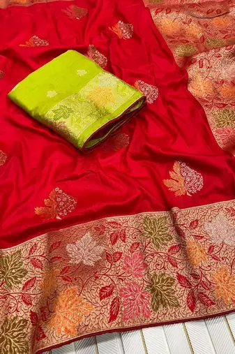 Red Color Meenakari Zari Weaving Dola SIlk Blnd Saree