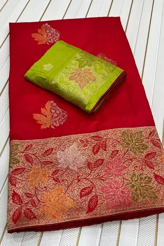 Red Color Meenakari Zari Weaving Dola SIlk Blnd Saree
