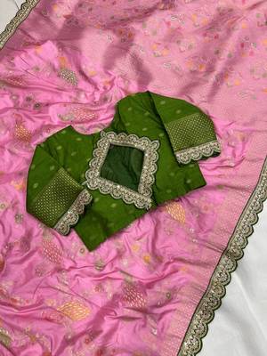 Pink Color Wedding Special Dola Silk Zari Weaving Saree 2