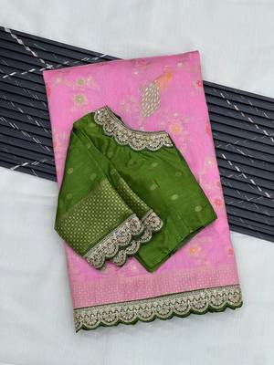 Pink Color Wedding Special Dola Silk Zari Weaving Saree 3