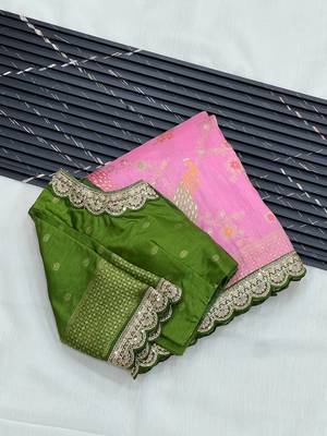 Pink Color Wedding Special Dola Silk Zari Weaving Saree 4