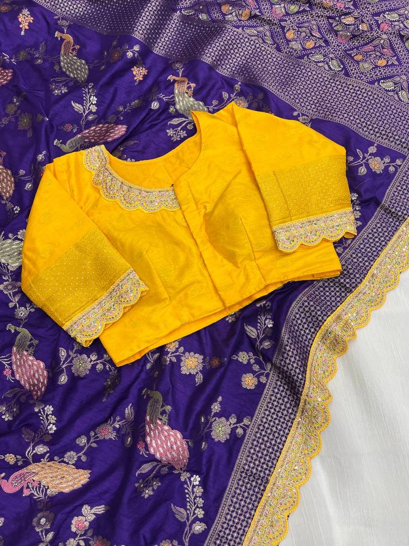 Purple Color Wedding Special Dola SIlk Blnd Zari Weaving Saree