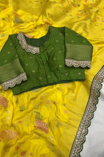 Yellow Color Wedding Special Dola SIlk Blnd Zari Weaving Saree