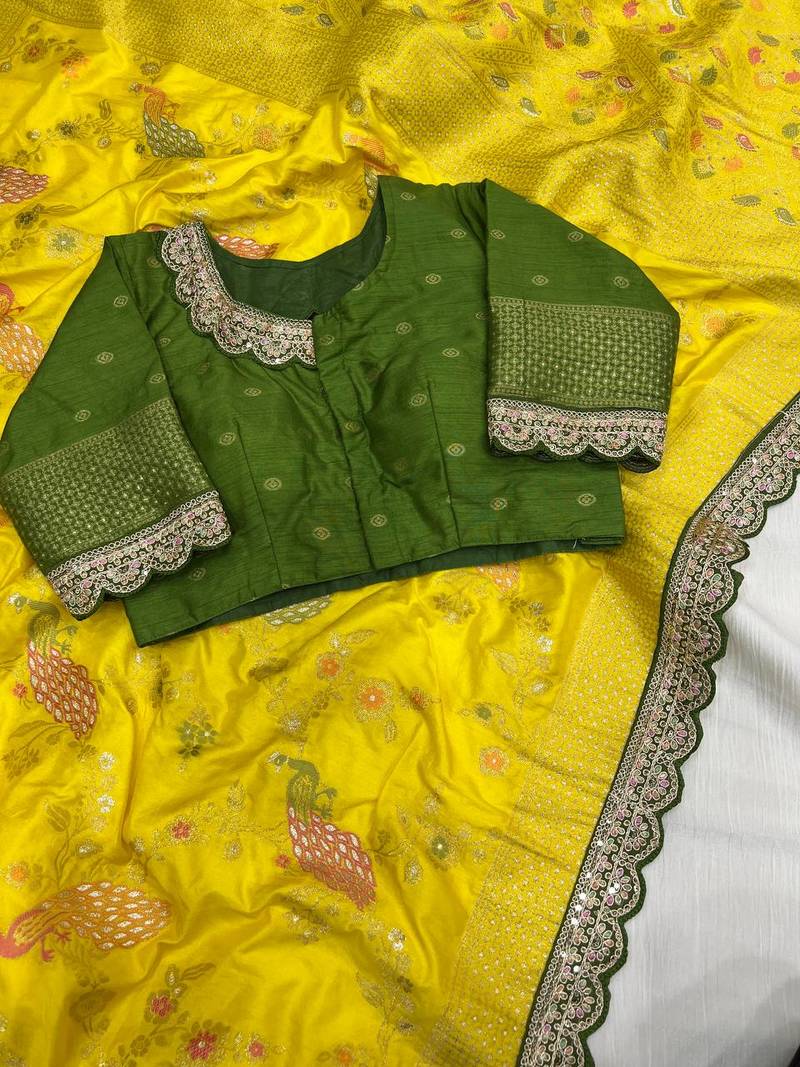 Yellow Color Wedding Special Dola SIlk Blnd Zari Weaving Saree
