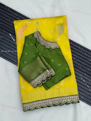 Yellow Color Wedding Special Dola Silk Zari Weaving Saree 4