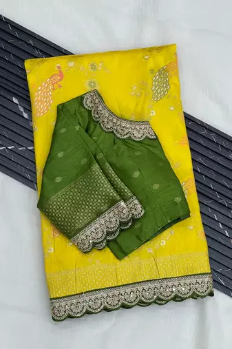 Yellow Color Wedding Special Dola Silk Zari Weaving Saree