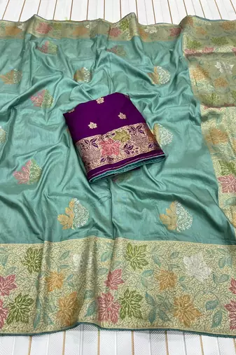 Sea Green Color Meenakari Zari Weaving Dola SIlk Blnd Saree