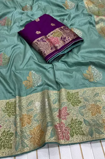 Sea Green Color Meenakari Zari Weaving Dola SIlk Blnd Saree