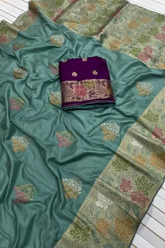 Sea Green Color Meenakari Zari Weaving Dola SIlk Blnd Saree