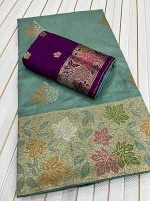Sea Green Color Meenakari Zari Weaving Dola SIlk Blnd Saree 4