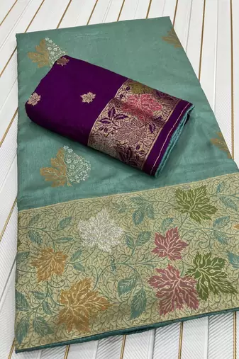 Sea Green Color Meenakari Zari Weaving Dola SIlk Blnd Saree