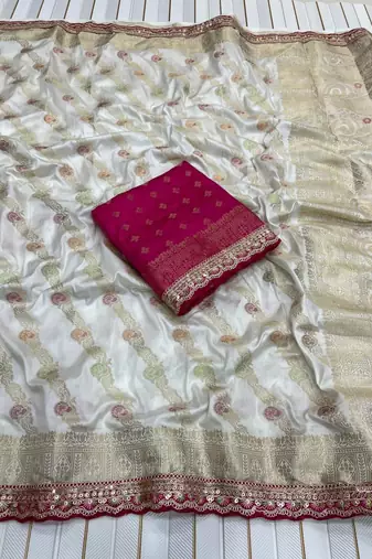 White Color Designer Dola SIlk Blnd Zari Weaving Saree