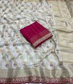 White Color Designer Dola SIlk Blnd Zari Weaving Saree