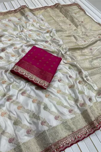White Color Designer Dola SIlk Blnd Zari Weaving Saree