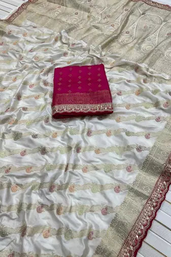 White Color Designer Dola SIlk Blnd Zari Weaving Saree