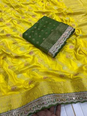 Yellow Color Designer Dola SIlk Blnd Zari Weaving Saree 2