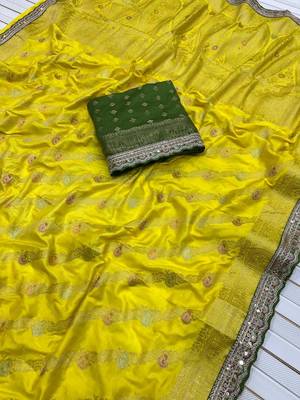 Yellow Color Designer Dola SIlk Blnd Zari Weaving Saree 3