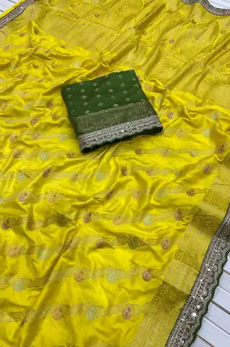 Yellow Color Designer Dola SIlk Blnd Zari Weaving Saree
