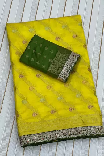 Yellow Color Designer Dola SIlk Blnd Zari Weaving Saree