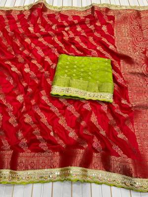 Red Color Designer Dola SIlk Blnd Zari Weaving Saree 1