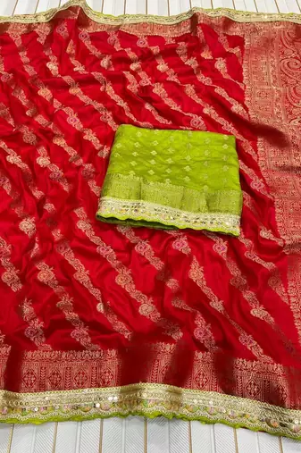 Red Color Designer Dola SIlk Blnd Zari Weaving Saree