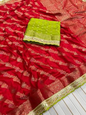 Red Color Designer Dola SIlk Blnd Zari Weaving Saree 2