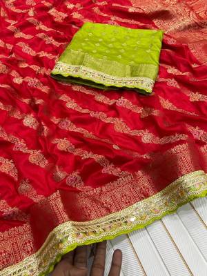 Red Color Designer Dola SIlk Blnd Zari Weaving Saree 3