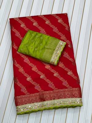 Red Color Designer Dola SIlk Blnd Zari Weaving Saree 4