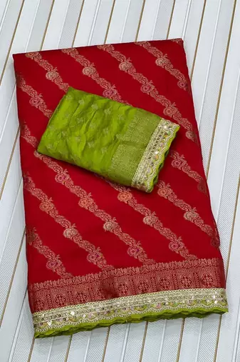 Red Color Designer Dola SIlk Blnd Zari Weaving Saree