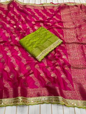 Rani Pink Color Designer Dola SIlk Blnd Zari Weaving Saree 1