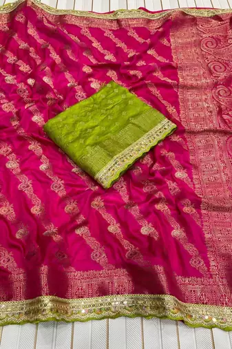 Rani Pink Color Designer Dola SIlk Blnd Zari Weaving Saree