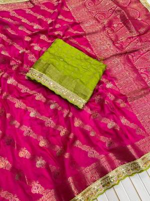 Rani Pink Color Designer Dola SIlk Blnd Zari Weaving Saree 2