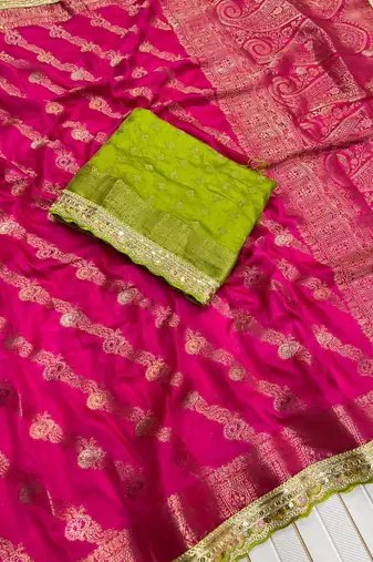 Rani Pink Color Designer Dola SIlk Blnd Zari Weaving Saree