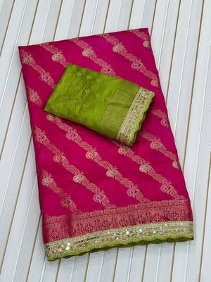Rani Pink Color Designer Dola SIlk Blnd Zari Weaving Saree 3