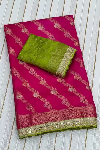 Rani Pink Color Designer Dola SIlk Blnd Zari Weaving Saree