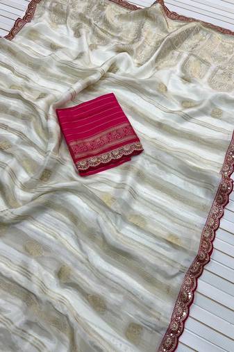 Off White Color Traditional Viscose SIlk Blnd Saree