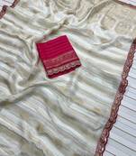 Off White Color Traditional Viscose SIlk Blnd Saree