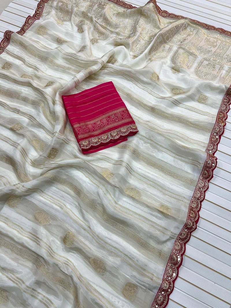 Off White Color Traditional Viscose SIlk Blnd Saree