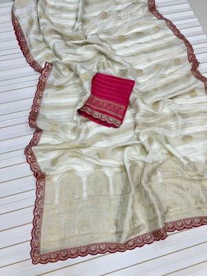 Off White Color Traditional Viscose Silk Saree 2