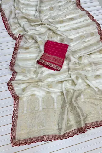 Off White Color Traditional Viscose Silk Saree