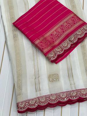 Off White Color Traditional Viscose Silk Saree 3