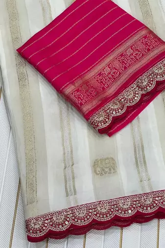 Off White Color Traditional Viscose Silk Saree