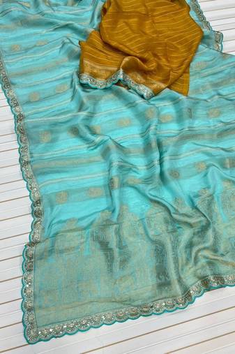 Sky Blue Color Traditional Viscose SIlk Blnd Saree