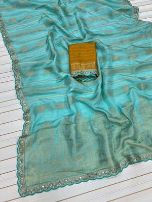 Sky Blue Color Traditional Viscose Silk Saree 2