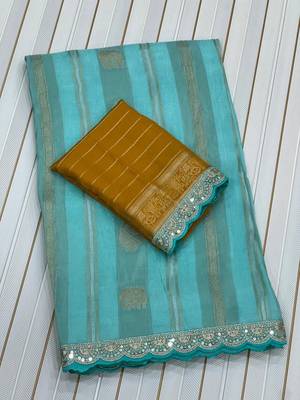 Sky Blue Color Traditional Viscose Silk Saree 3