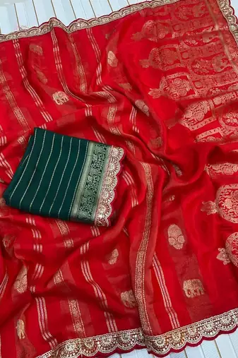 Red Color Traditional Viscose SIlk Blnd Saree