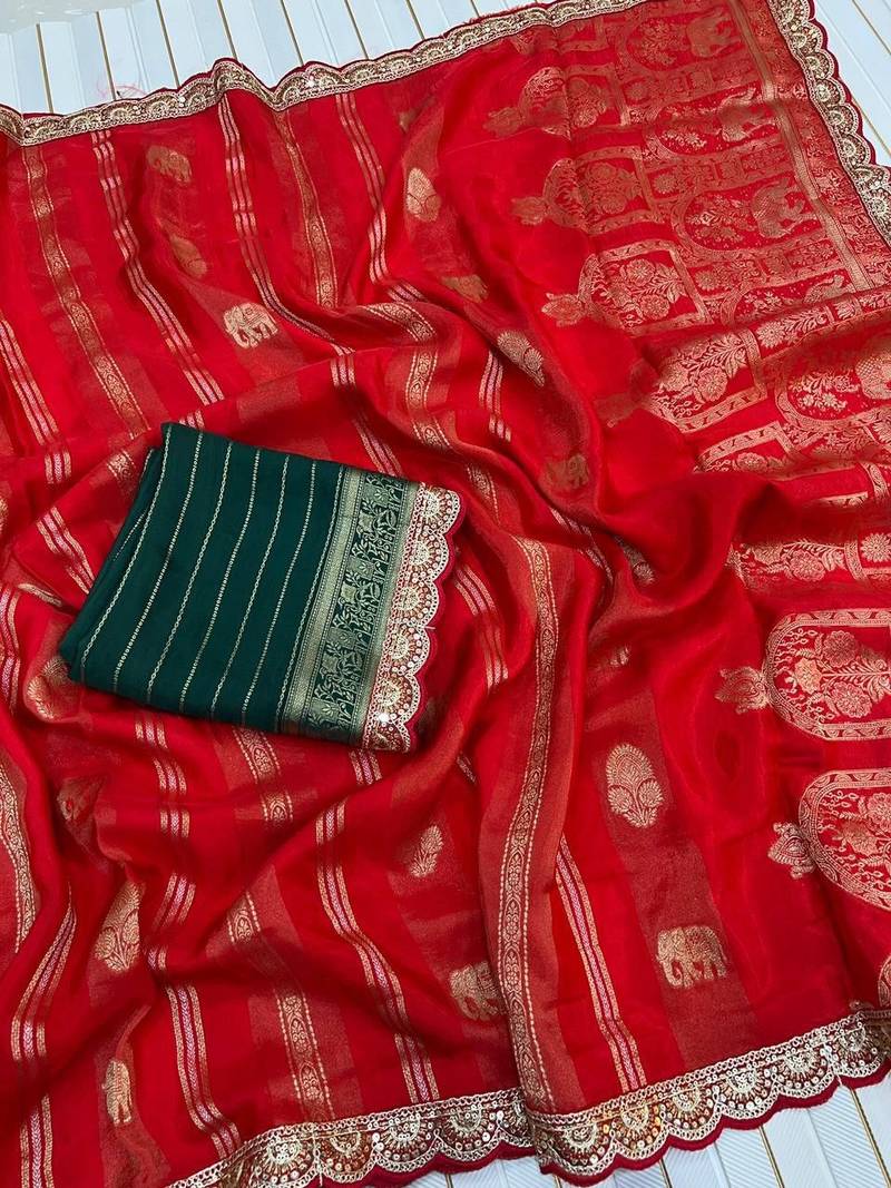 Red Color Traditional Viscose SIlk Blnd Saree